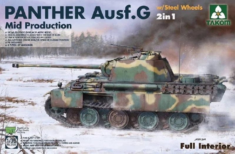 Panther G Mid-Production with Steel Roadwheels and Interior (1/35 Scale) Plastic Military Model Kit