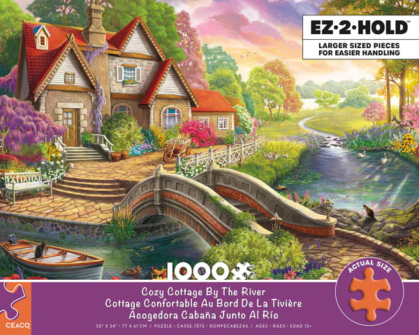 EZ 2 Hold - Cozy Cottage By The River - 1000 Oversized Piece Puzzle