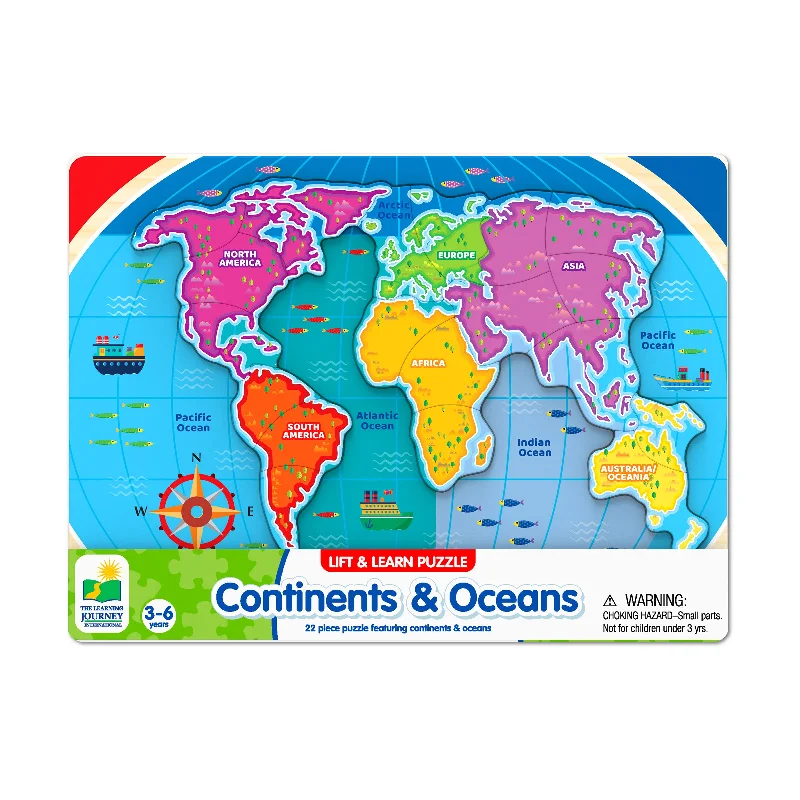 Lift & Learn Puzzle - Continents & Oceans: 22 Pcs